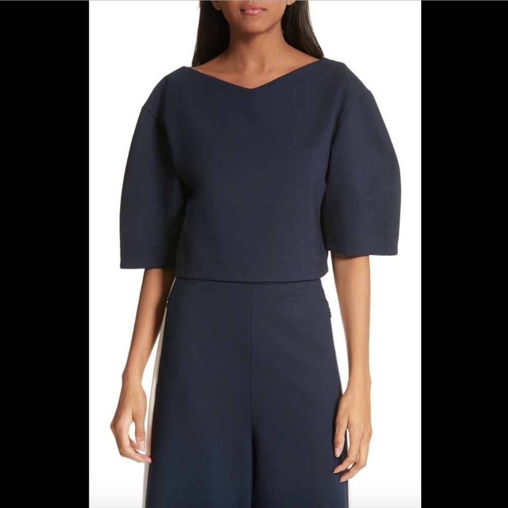 NEW $295 Tibi Bond Stretch Knit Crop Top in Blue